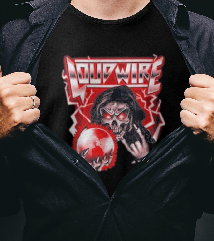 Loudwire 80s Metal Skull And Lightning Sphere Rock Hand T-Shirt