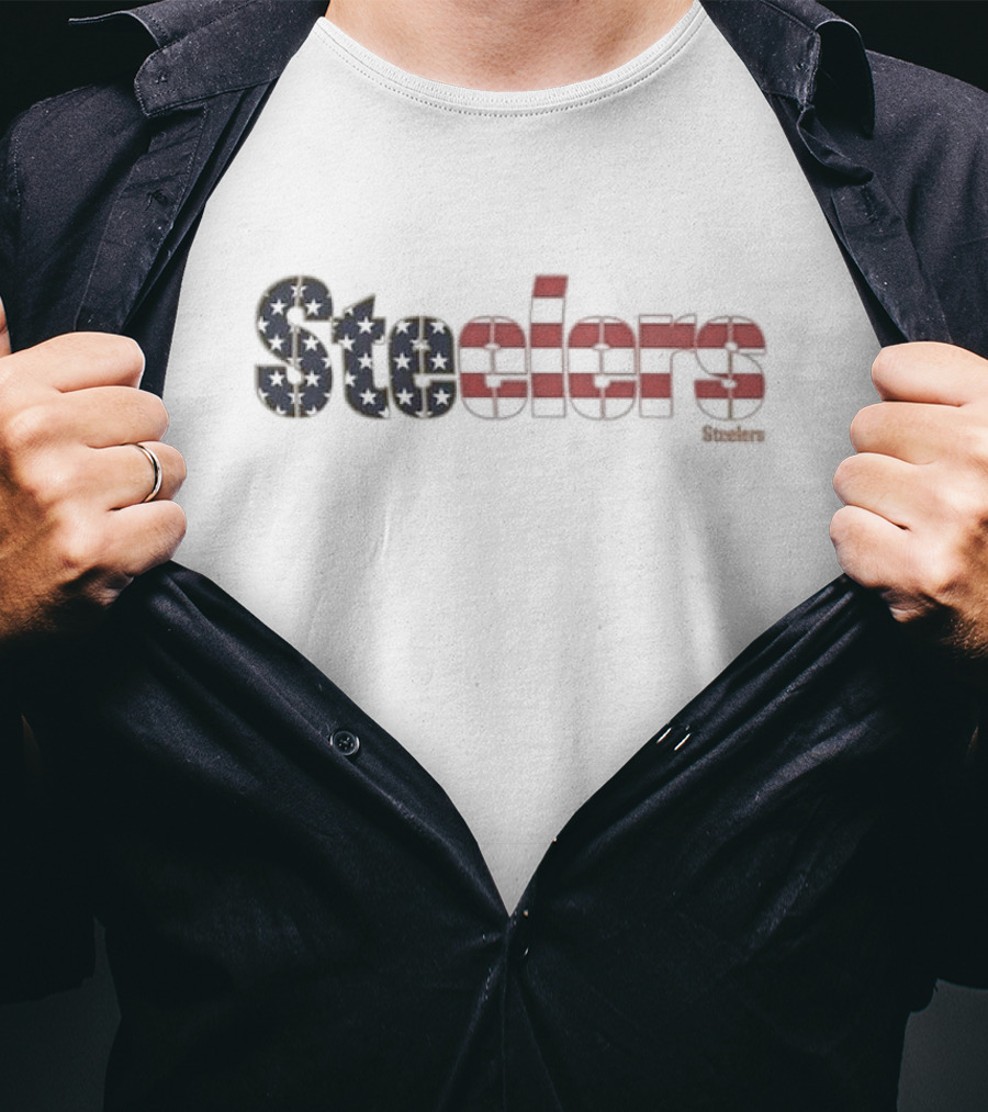 Pittsburgh Steelers American Flag Script Franklin T-Shirt