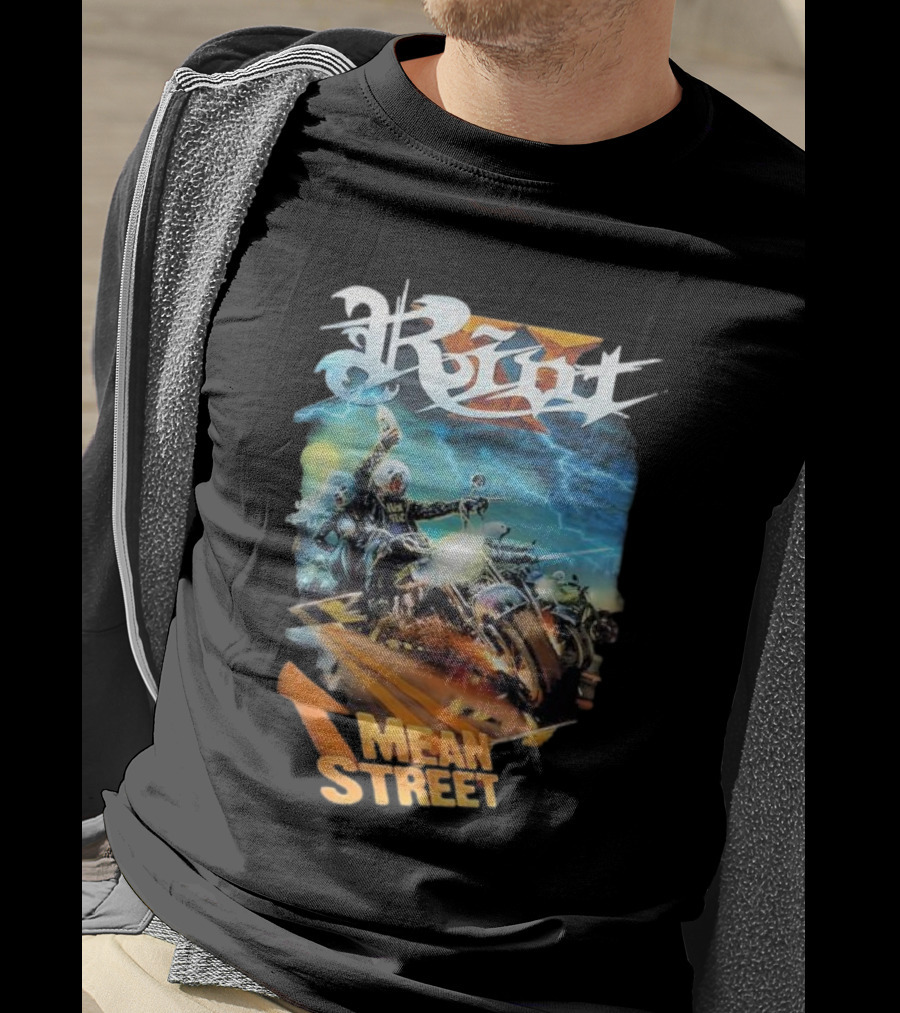 Riot V Mean Streets Album Cover With Biker And Lightning T-Shirt