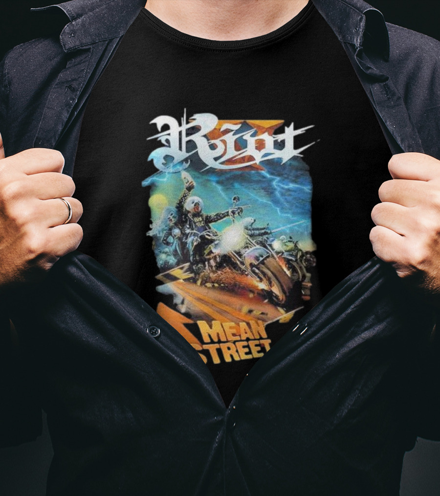 Riot V Mean Streets Album Cover With Biker And Lightning T-Shirt