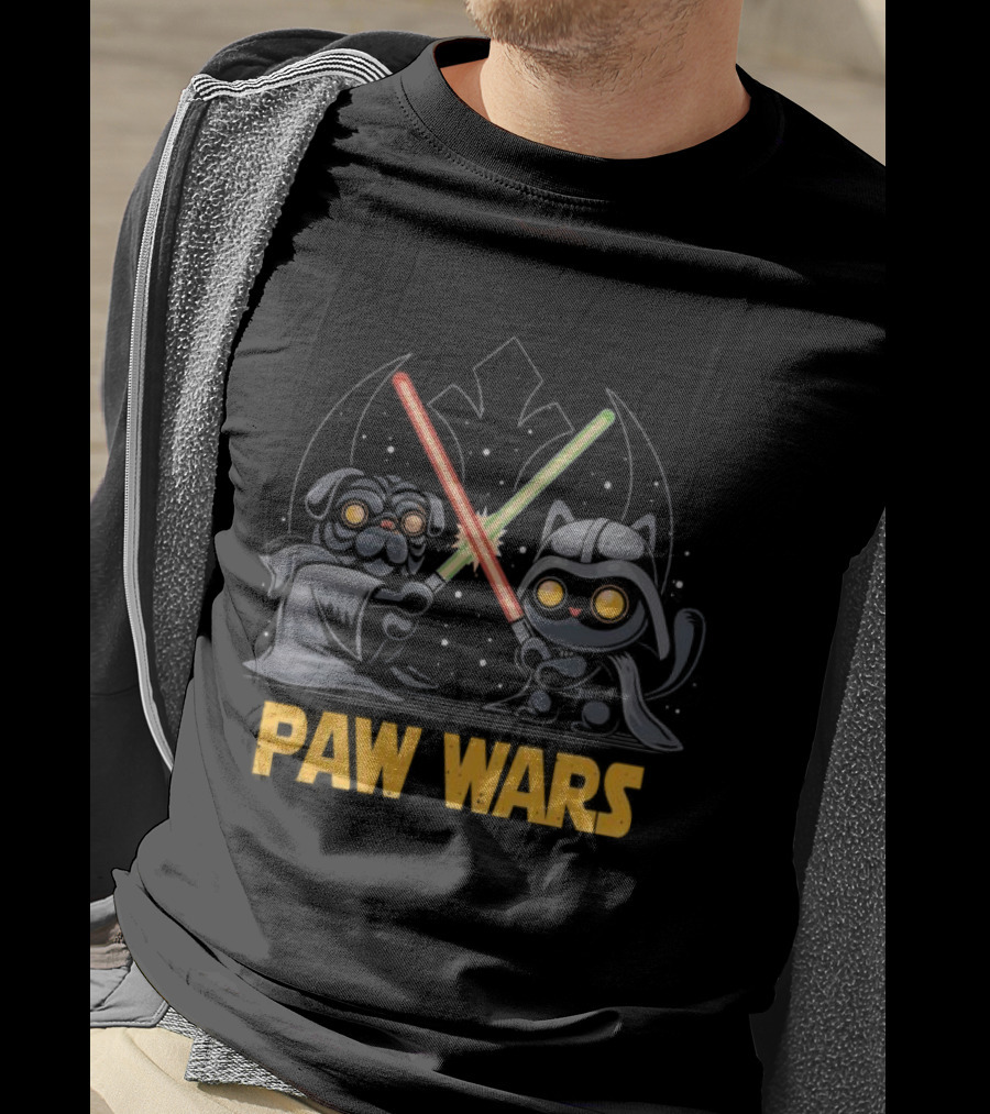 Star Wars Paw Wars Cat And Dog Jedi Battle T-Shirt