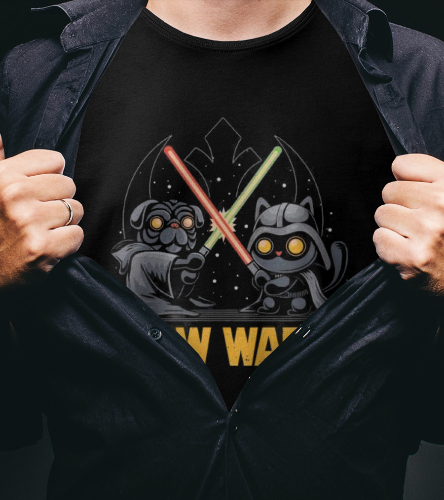 Star Wars Paw Wars Cat And Dog Jedi Battle T-Shirt