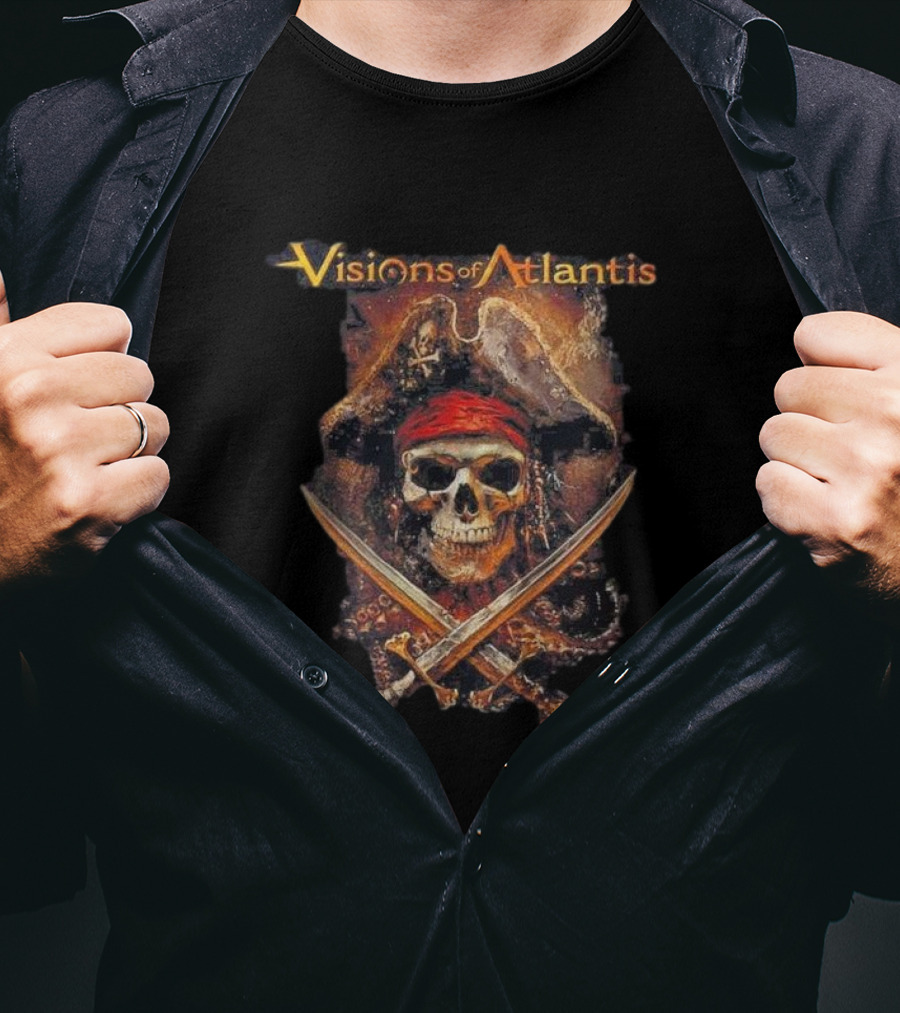 Visions Of Atlantis Skull Pirate With Crossed Swords And Hat T-Shirt