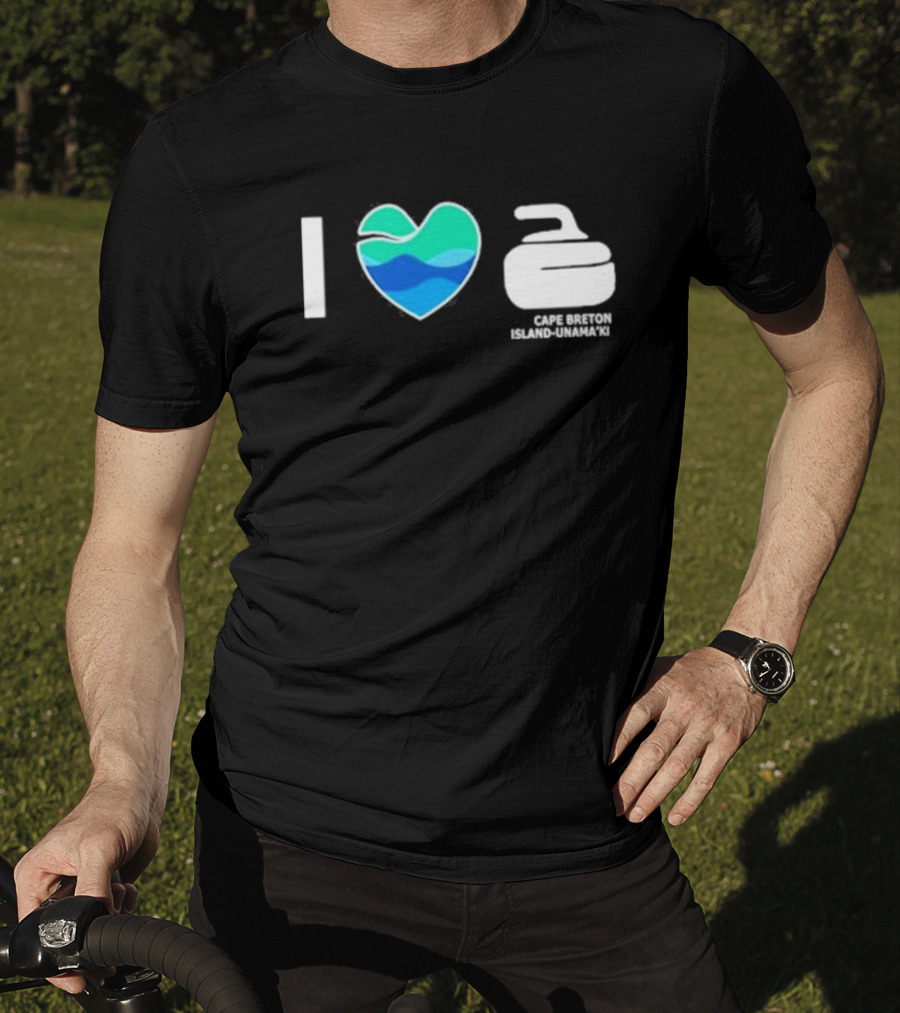 I Love Curling Cape Breton Island Unama'ki Heart Curling Stone T-Shirt
