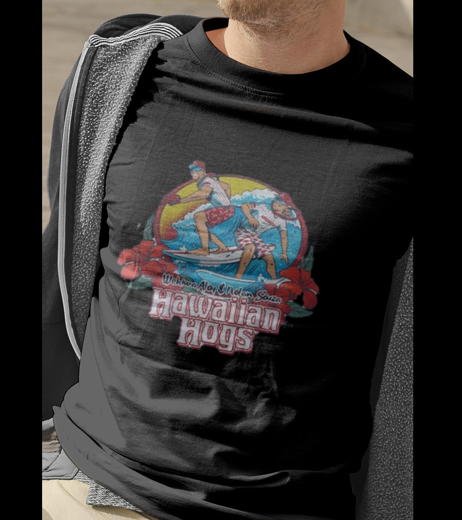 Wehiwa Aloy Nolan Souza Hawaiian Hogs Surfing With Hibiscus Flowers T-Shirt