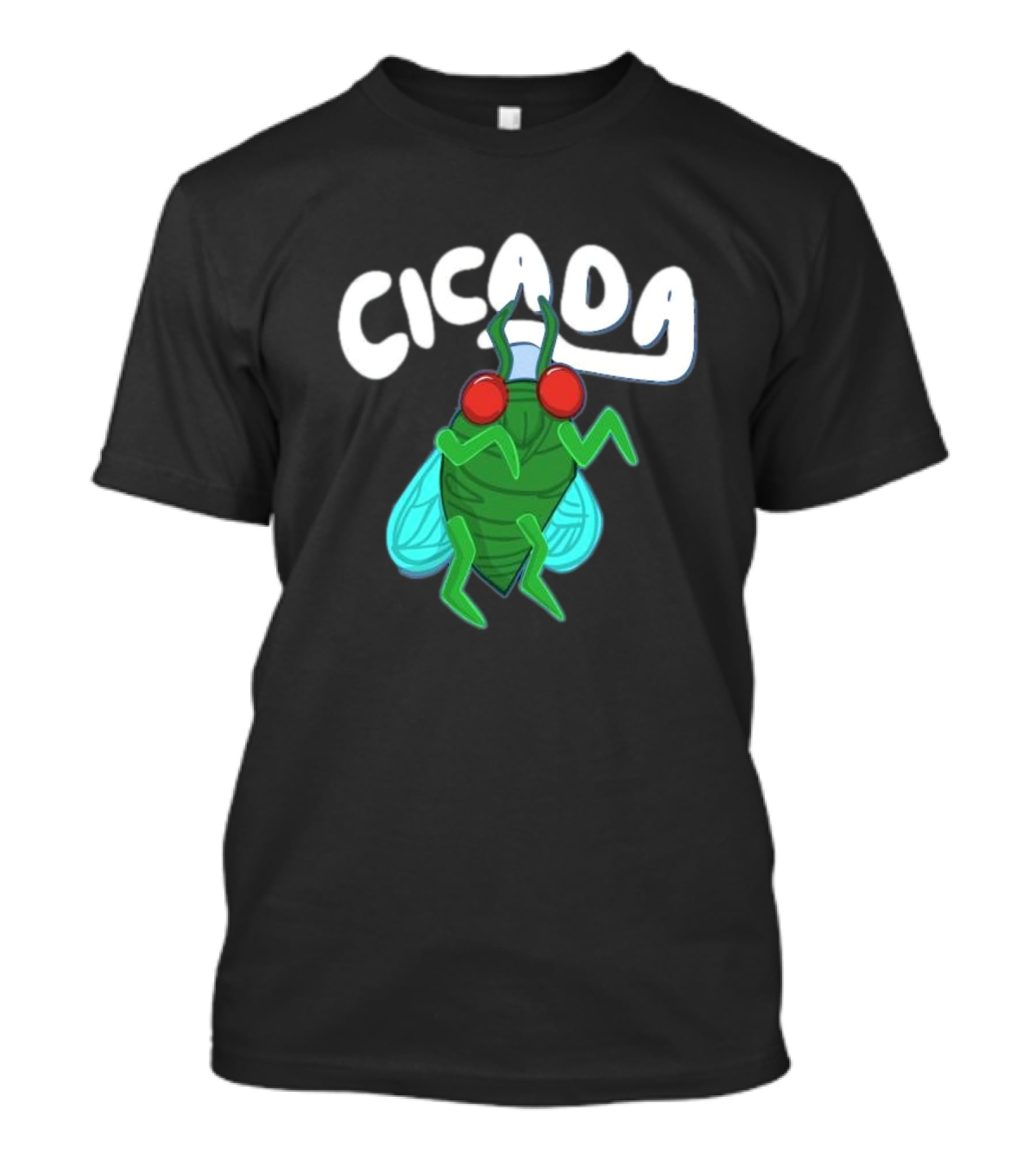 Cicada Cartoon Bug With Green Body And Red Eyes T-Shirt