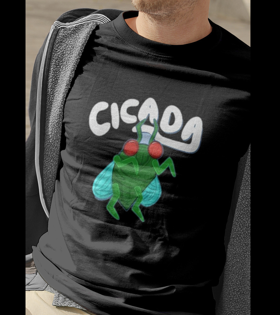 Cicada Cartoon Bug With Green Body And Red Eyes T-Shirt