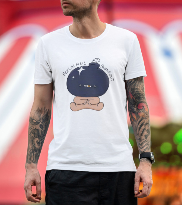 Premium T-Shirt: Feelin Alil Burnt Out Cute Character with Dark Round Head and Tiny Legs T-Shirt Feelin Alil Burnt Out Cute Character with Dark Round Head and Tiny Legs T-Shirt