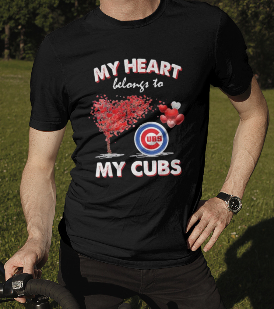 My Heart Belongs To My Cubs Chicago Cubs Love Tree Balloon Hearts T-Shirt
