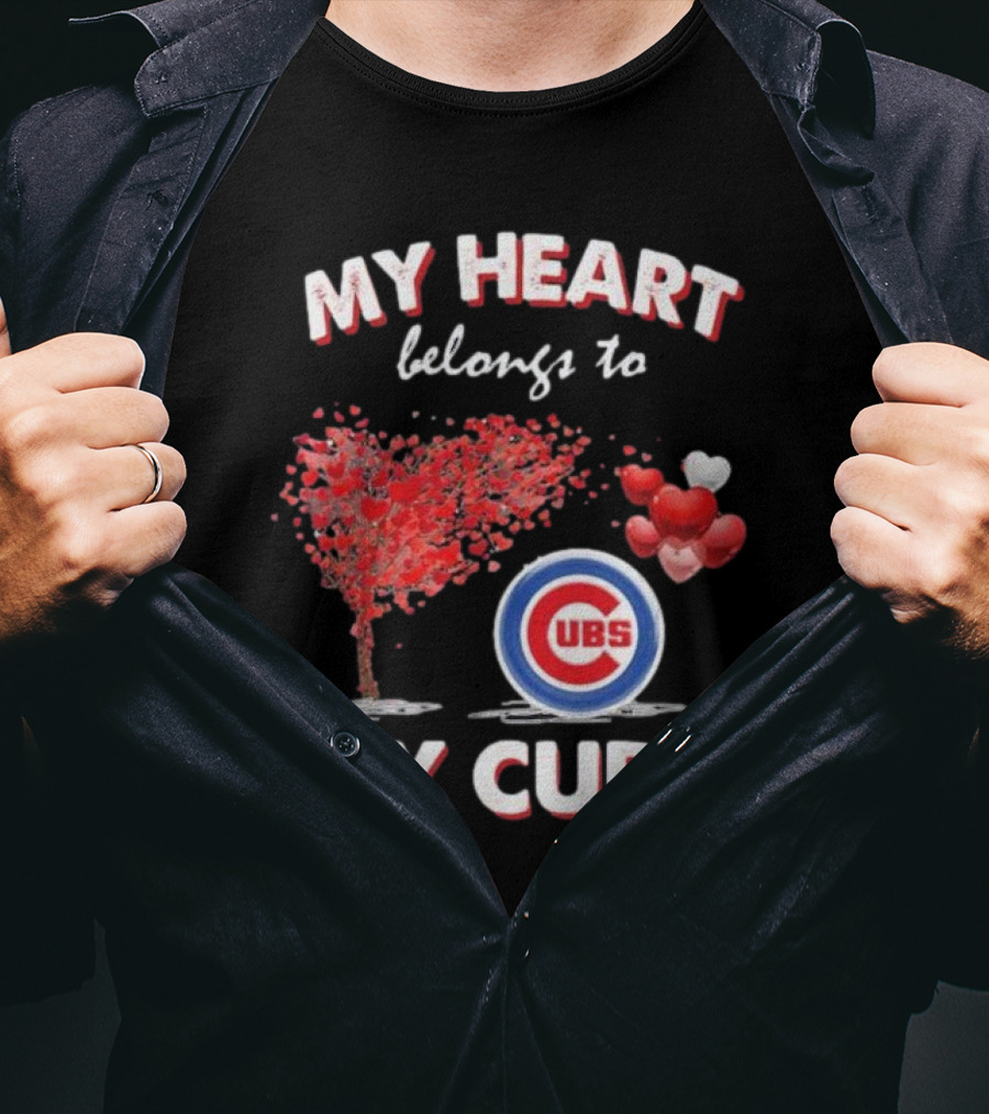My Heart Belongs To My Cubs Chicago Cubs Love Tree Balloon Hearts T-Shirt