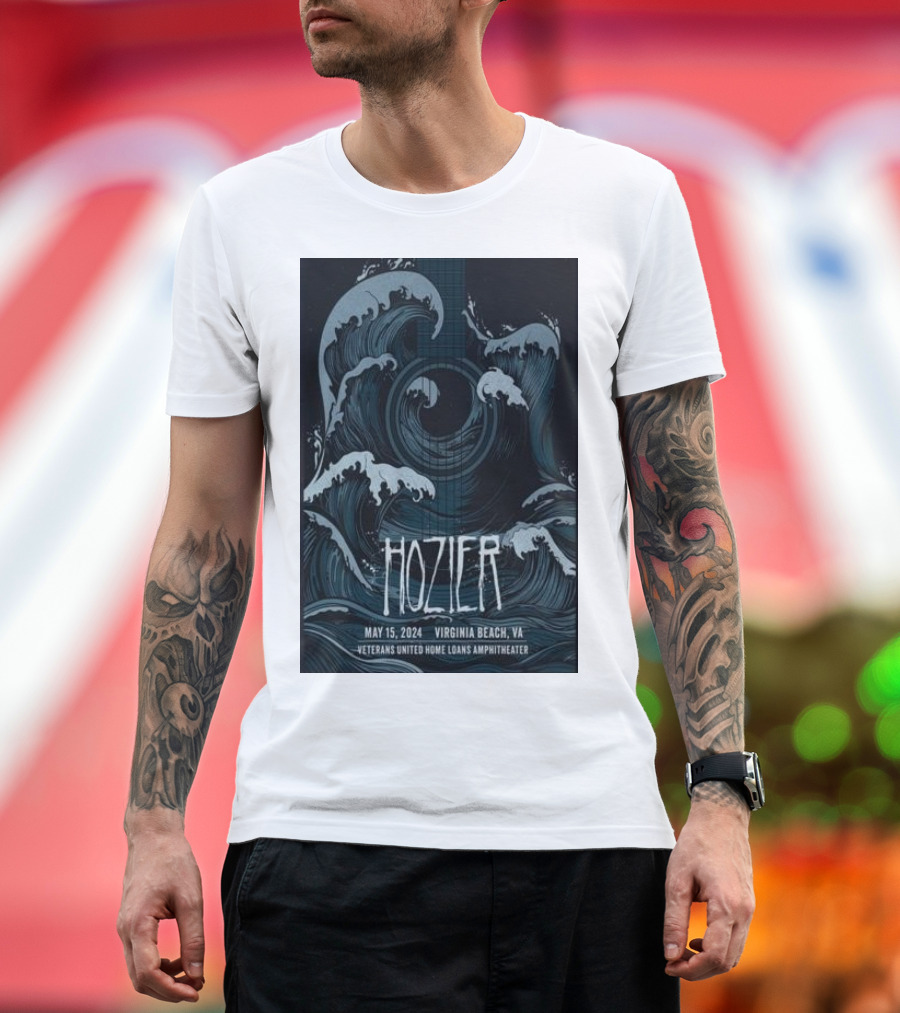 Hozier May 15 2024 Virginia Beach Veterans United Home Loans Amphitheater Wave T-Shirt