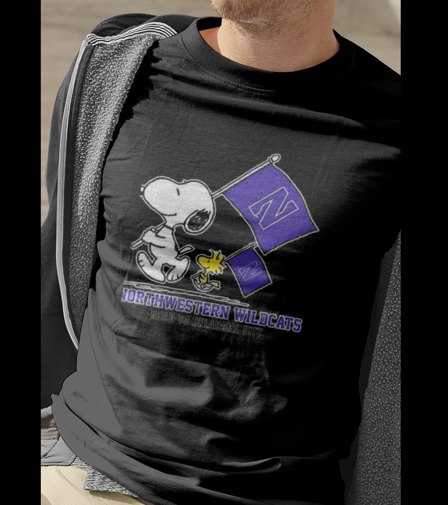 Snoopy And Woodstock Northwestern Wildcats Road To Oklahoma City T-Shirt