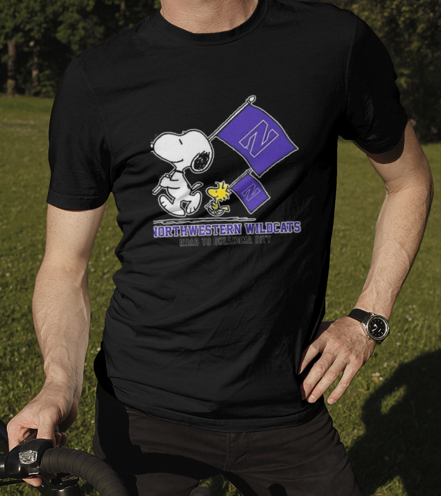 Snoopy And Woodstock Northwestern Wildcats Road To Oklahoma City T-Shirt
