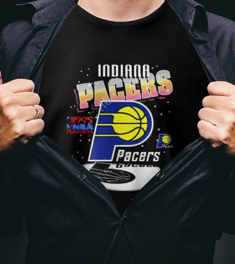 Indiana Pacers 1995 NBA Playoffs Retro Logo And Stars T-Shirt