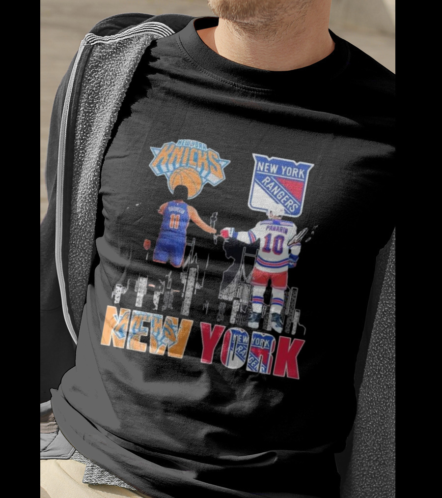 New York Knicks Jalen Brunson Rangers Artemi Panarin Legends Signatures T-Shirt