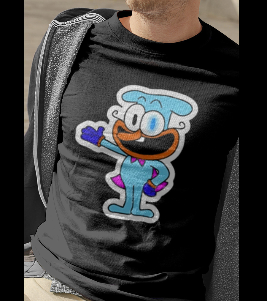 Robby1iscool The Doise Blue Cartoon Character With Orange Mouth And Purple Cape T-Shirt