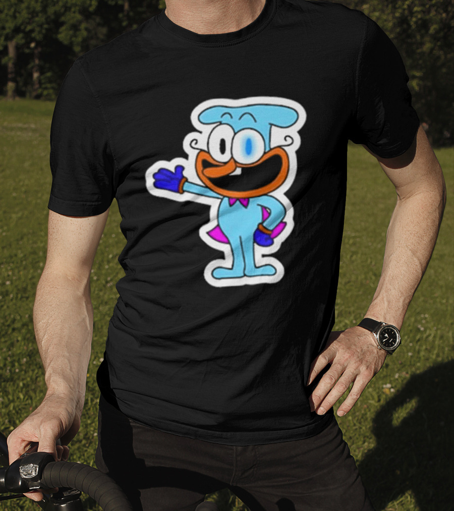 Robby1iscool The Doise Blue Cartoon Character With Orange Mouth And Purple Cape T-Shirt
