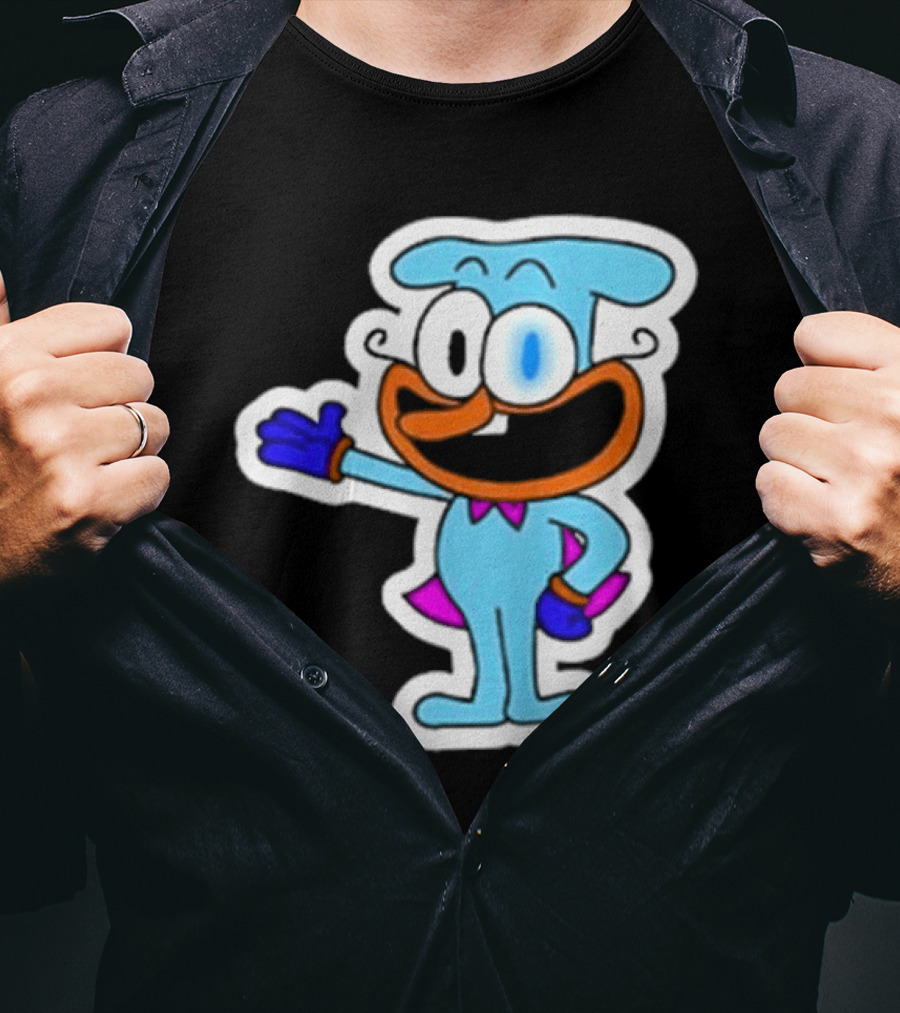 Robby1iscool The Doise Blue Cartoon Character With Orange Mouth And Purple Cape T-Shirt