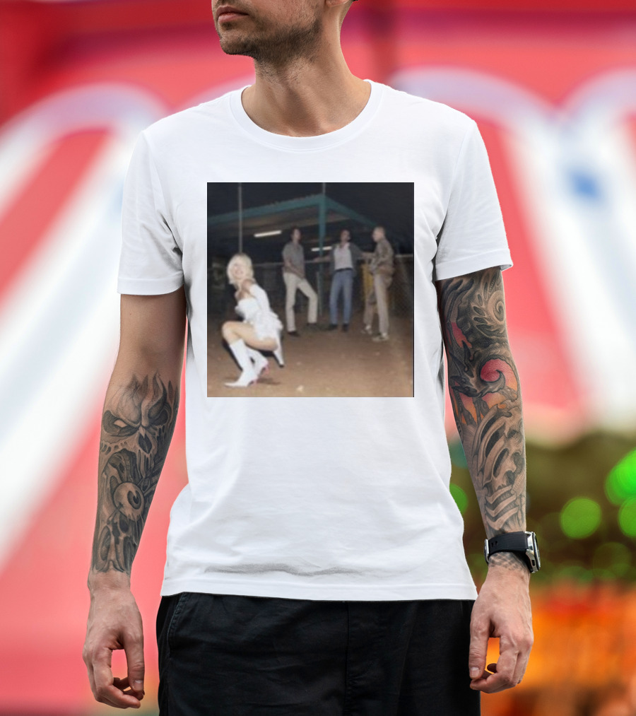 U Should Not Be Doing That Retro Group Scene with Woman in White Boots T-Shirt