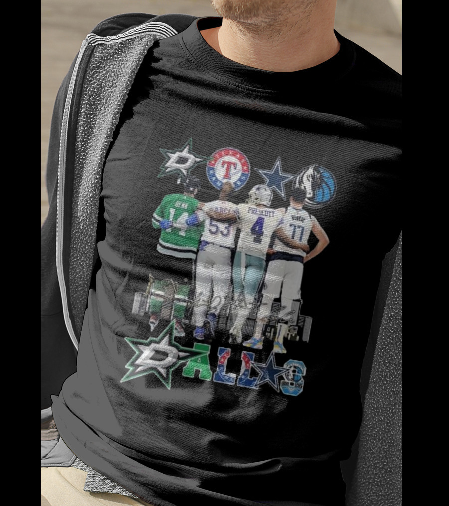 Dallas Stars Texas Rangers Cowboys Mavericks Benn Prescott Ware Doncic Signatures T-Shirt