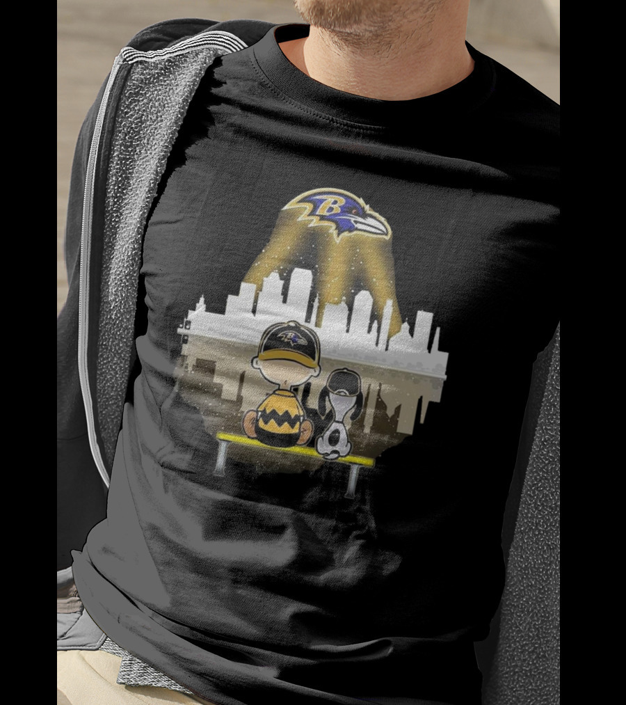 Charlie Brown Snoopy Baltimore Ravens City Skyline T-Shirt