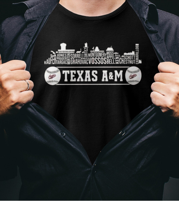 Texas A&M Aggies Baseball Players 2024 Skyline Grahovac Vossos Montgomery Appel T-Shirt