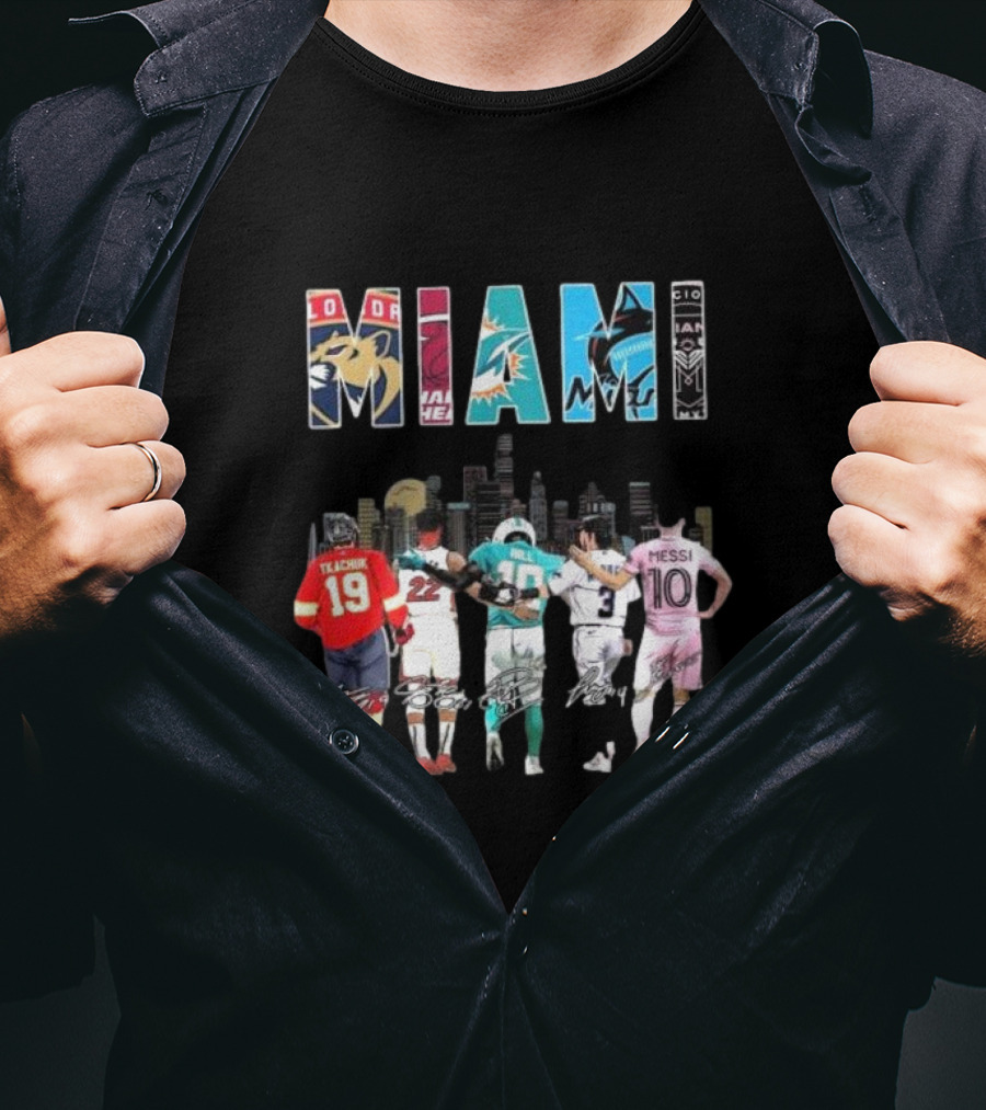 Miami Dolphins Heat Marlins Inter Miami Panthers Signatures T-Shirt
