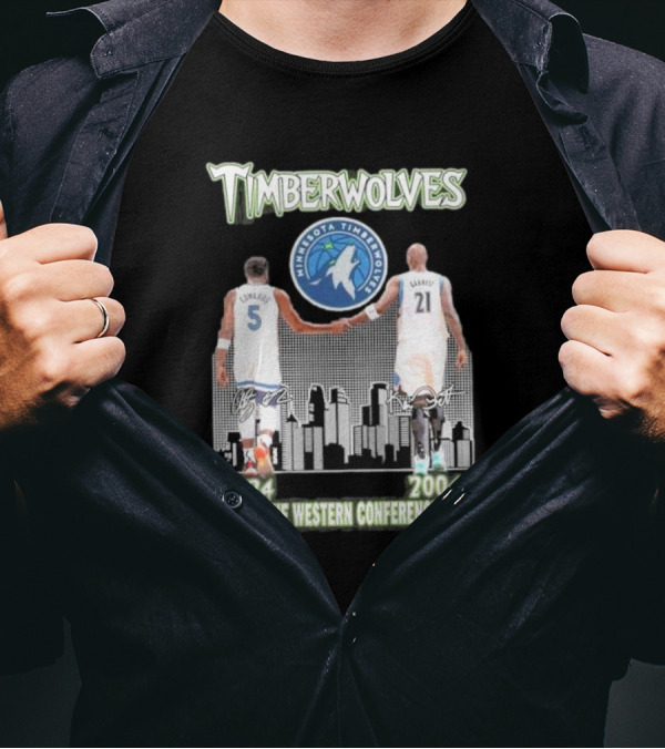 Timberwolves 2024 2004 Back To The Western Conference Finals Minnesota Skyline Signatures T-Shirt
