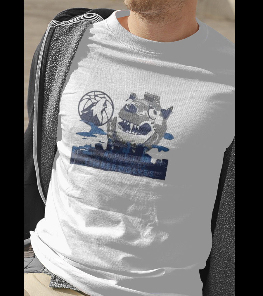 Minnesota Timberwolves Mascot Skyline Basketball T-Shirt