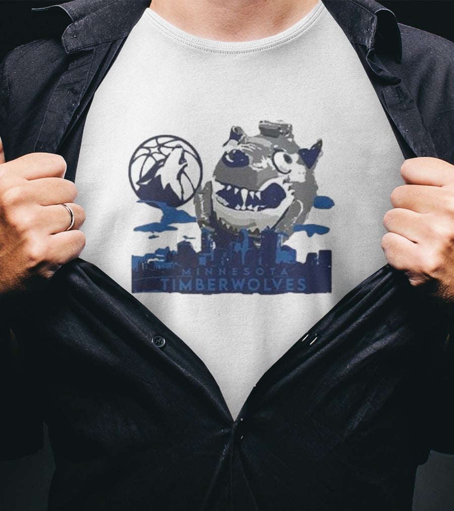 Minnesota Timberwolves Mascot Skyline Basketball T-Shirt