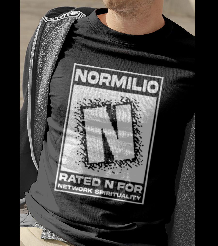 Normilio Rated N For Network Spirituality Bold Text Box With Speckled Explosion Background T-Shirt
