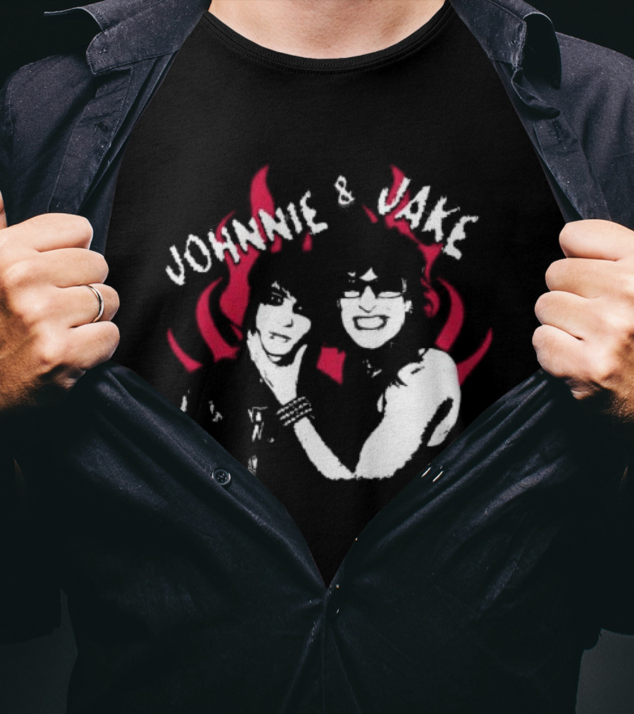 Johnnie And Jake Punk Rock Duo With Fiery Background T-Shirt