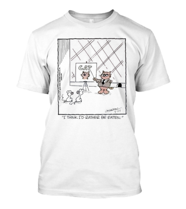 Heathcliff Comics Cat Explaining Drawing I Think I'd Rather Be Eaten T-Shirt
