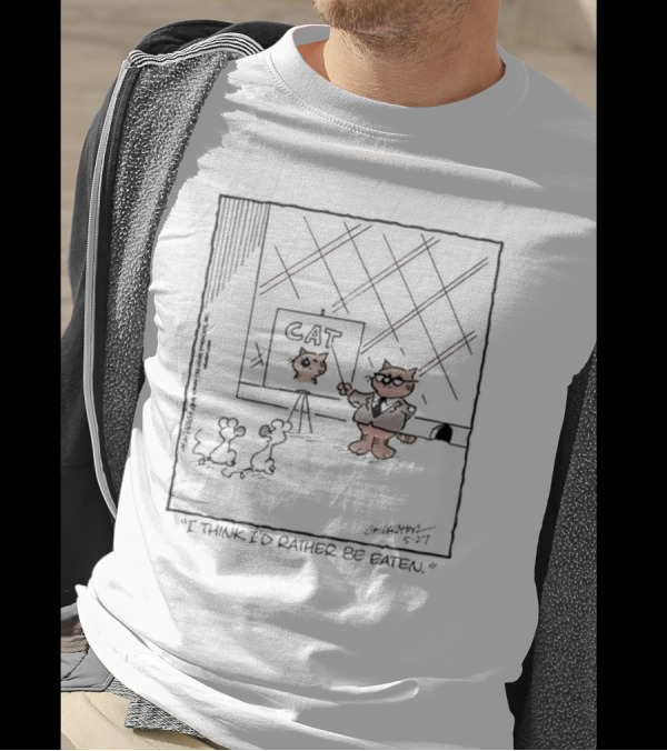 Heathcliff Comics Cat Explaining Drawing I Think I'd Rather Be Eaten T-Shirt