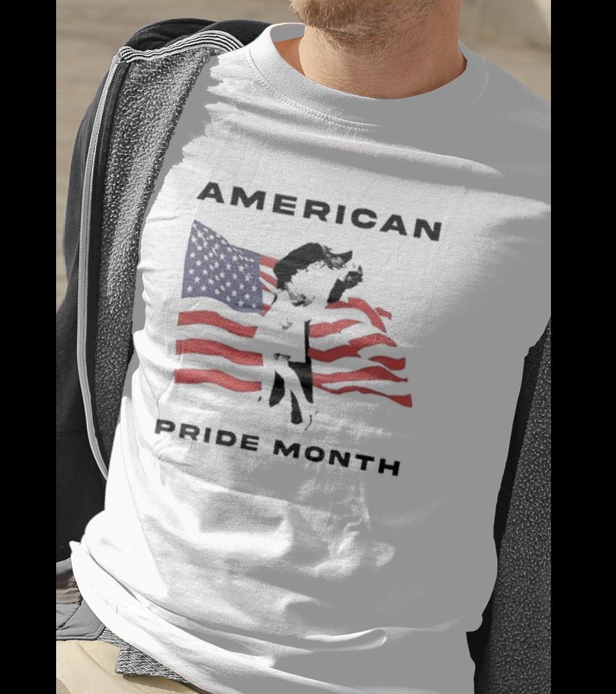 American Pride Month Celebration With Patriotic Flag And Couple Hugging T-Shirt