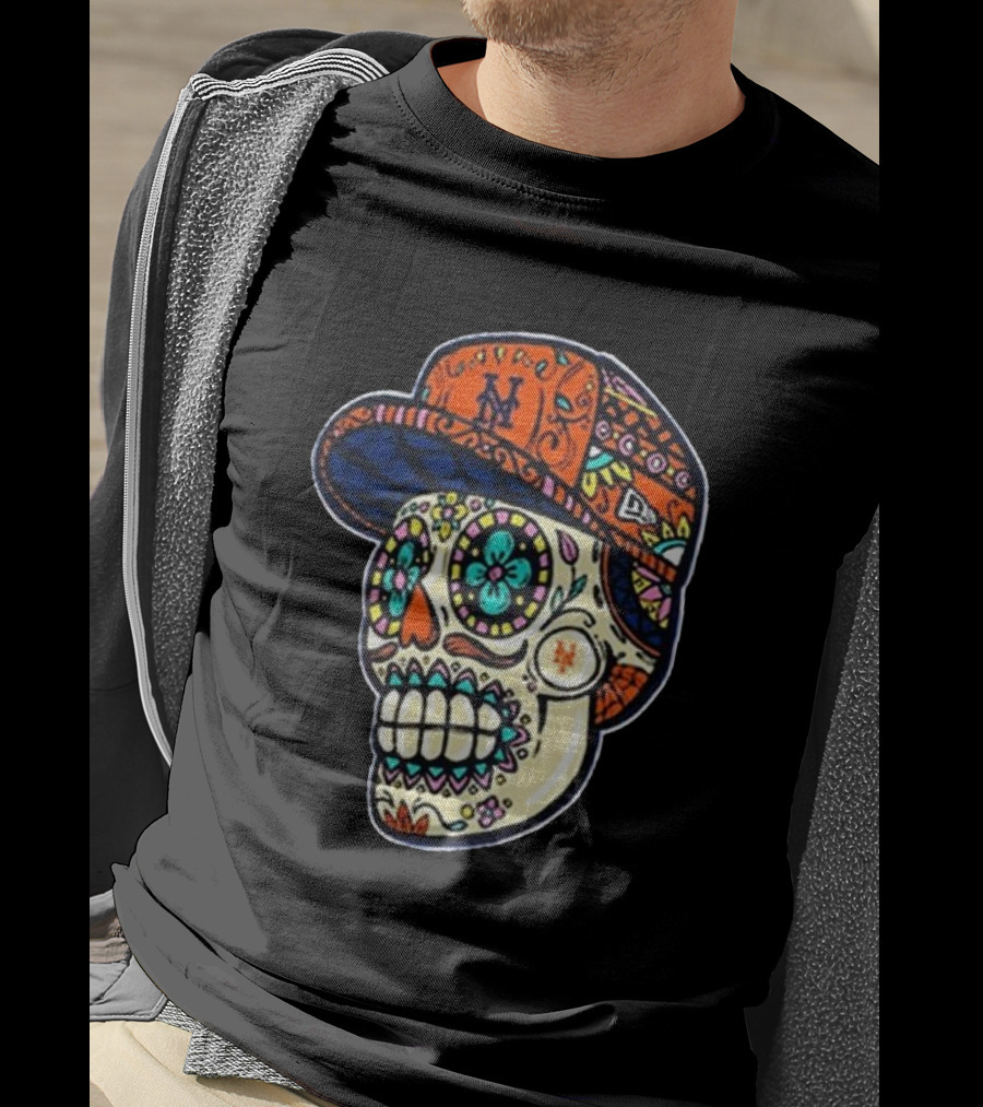 New York Mets New Era Black Sugar Skull Cap T-Shirt
