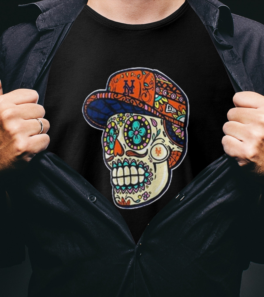 New York Mets New Era Black Sugar Skull Cap T-Shirt