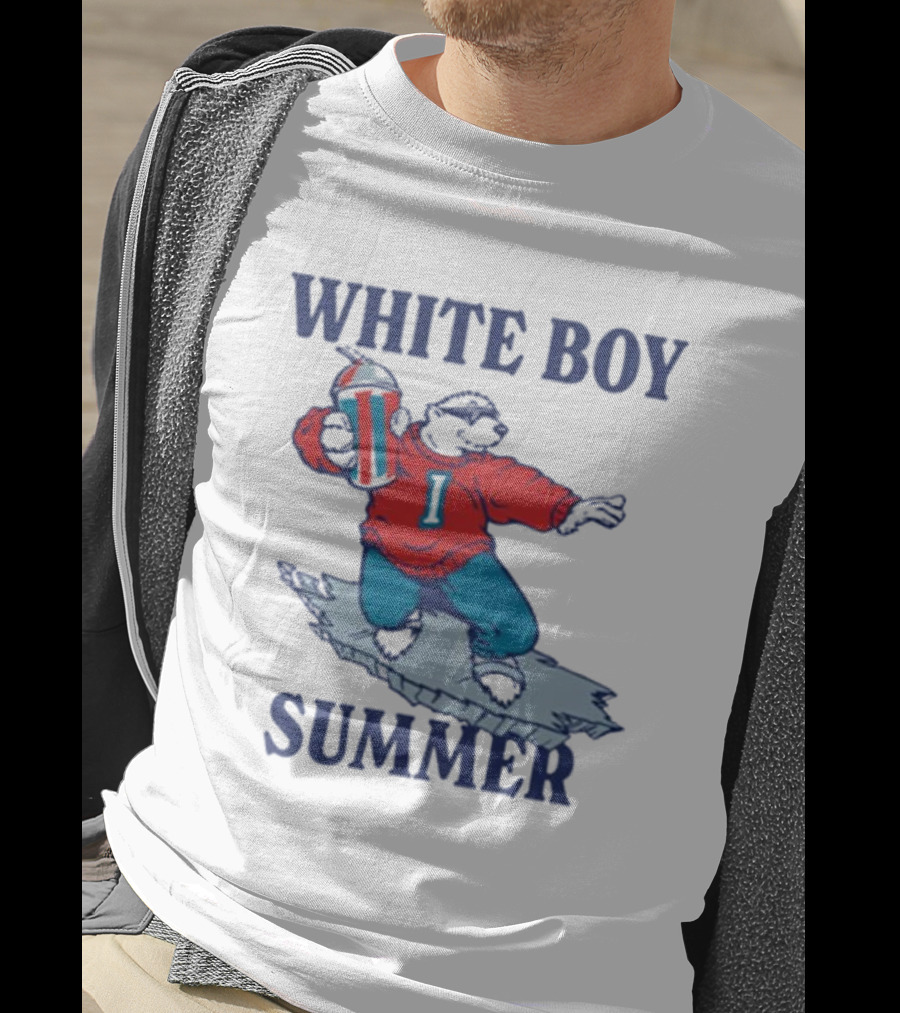 White Boy Summer Polar Bear Surfing With Drink T-Shirt