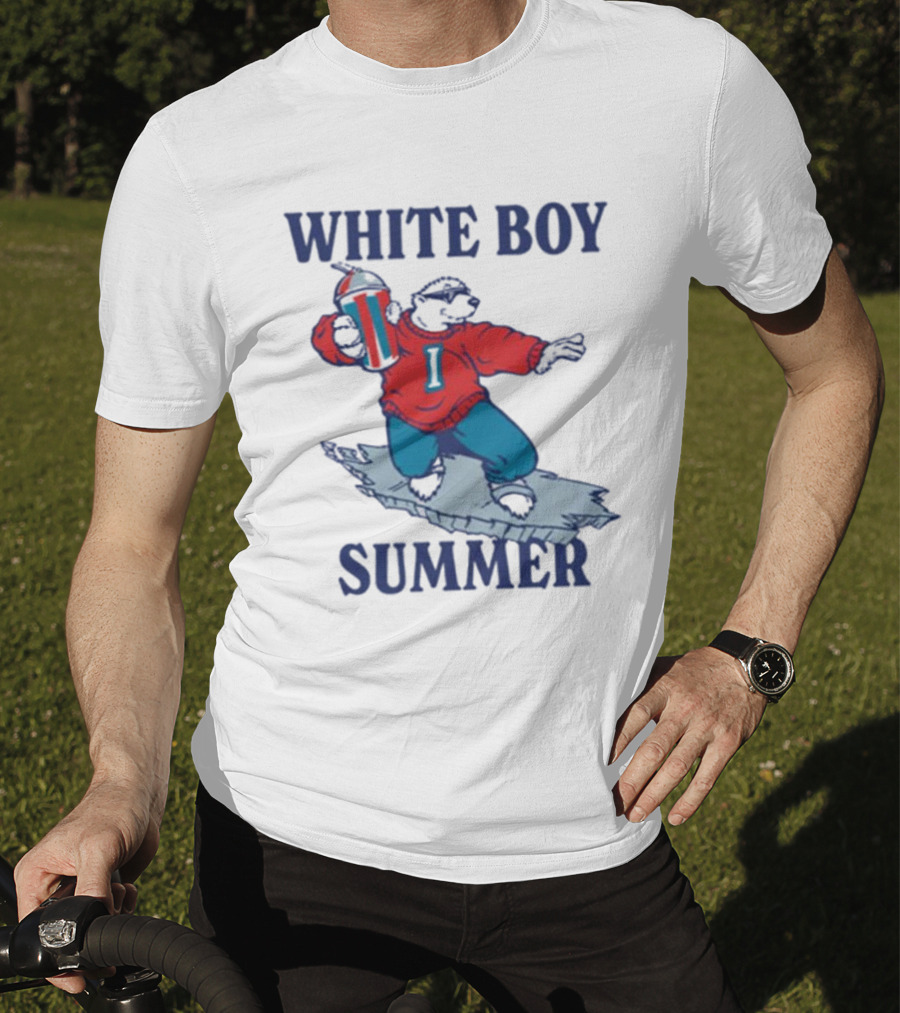 White Boy Summer Polar Bear Surfing With Drink T-Shirt