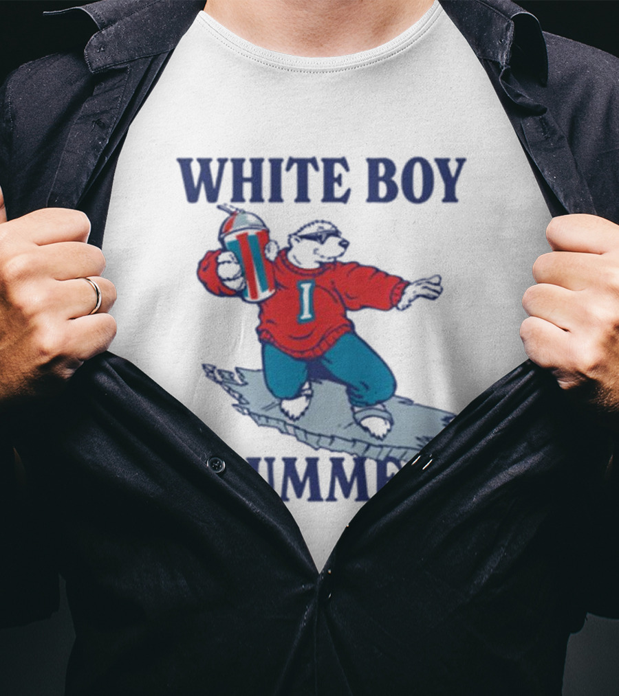 White Boy Summer Polar Bear Surfing With Drink T-Shirt