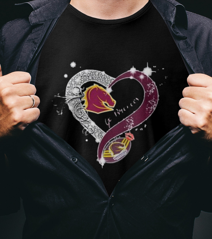 Brisbane Broncos Heart-Shaped Diamond Logo Go Broncos T-Shirt