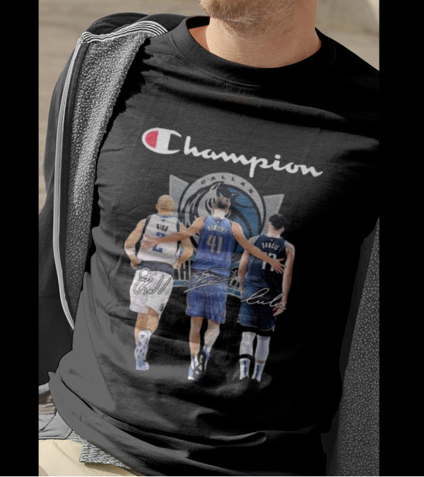 Champion Dallas Mavericks Jason Kidd Dirk Nowitzki Luka Dončić Signatures T-Shirt