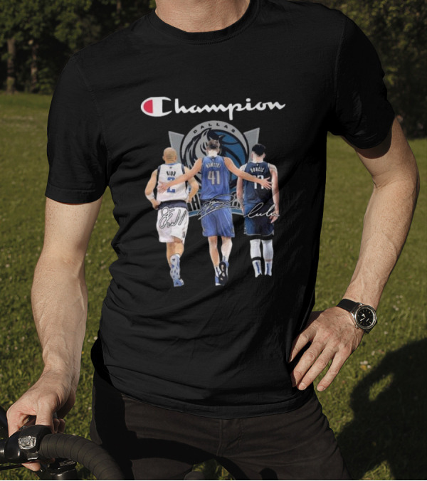 Champion Dallas Mavericks Jason Kidd Dirk Nowitzki Luka Dončić Signatures T-Shirt