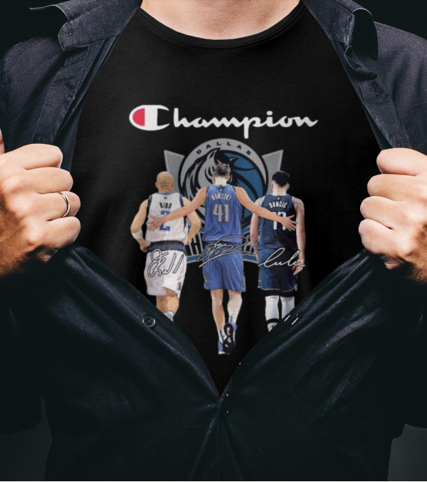 Champion Dallas Mavericks Jason Kidd Dirk Nowitzki Luka Dončić Signatures T-Shirt