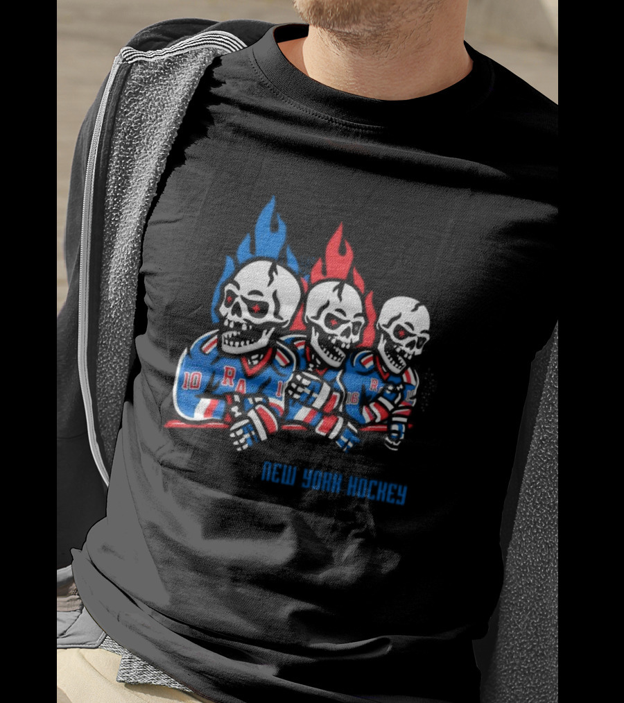 New York Hockey Skeletons With Flames Rangers T-Shirt
