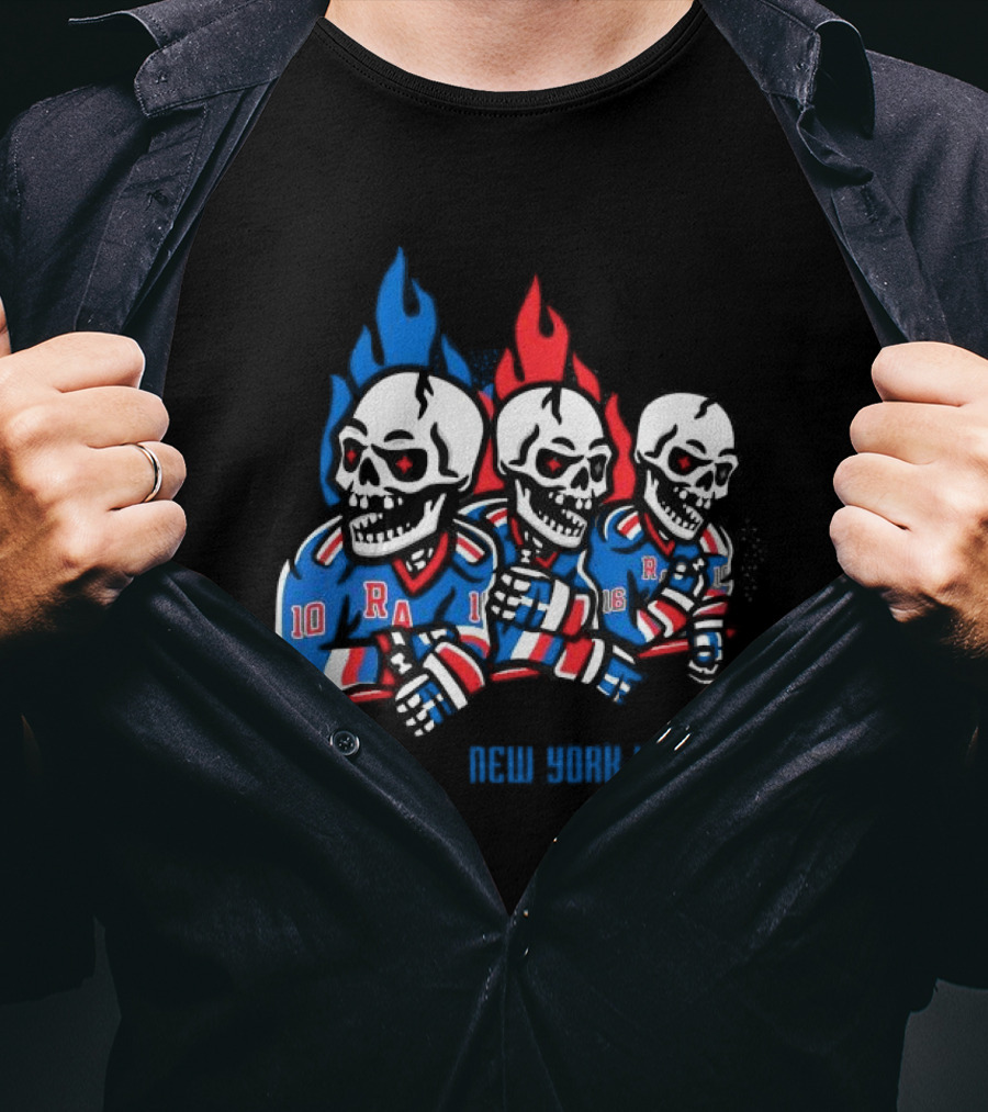 New York Hockey Skeletons With Flames Rangers T-Shirt