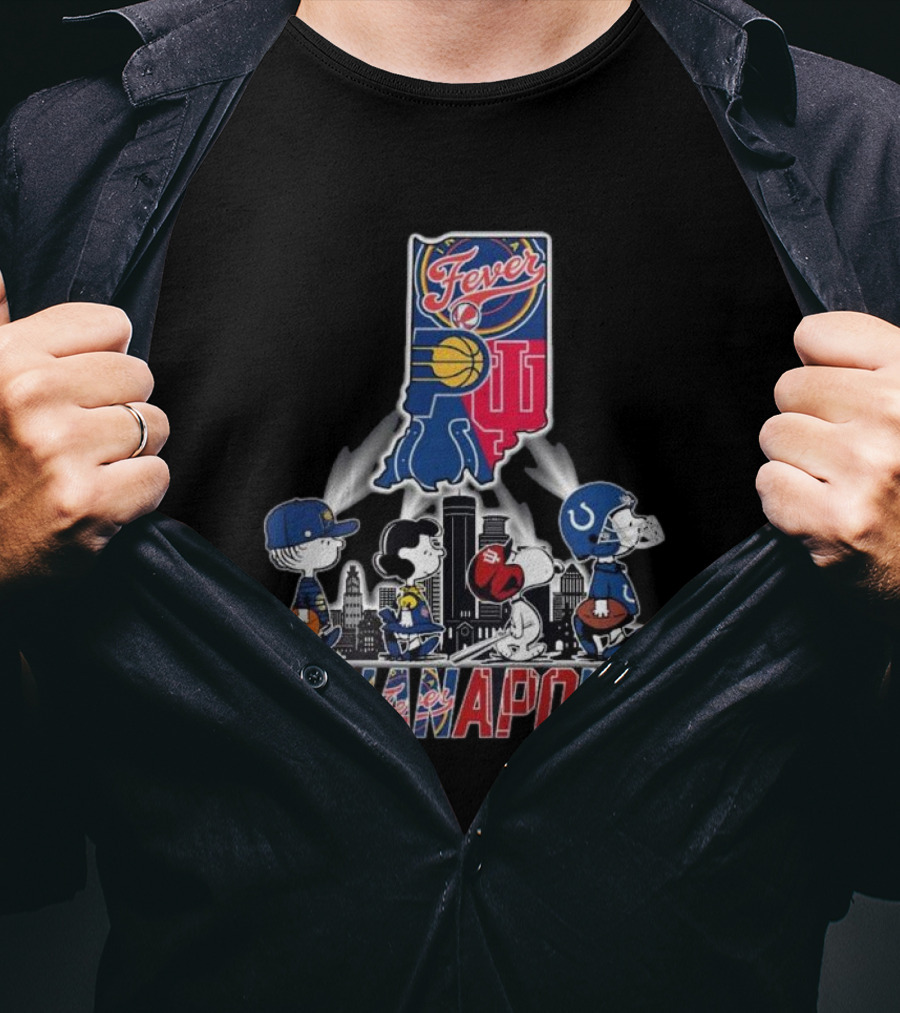 Peanuts Snoopy And Friends Crossing Indianapolis With Indiana Sports T-Shirt