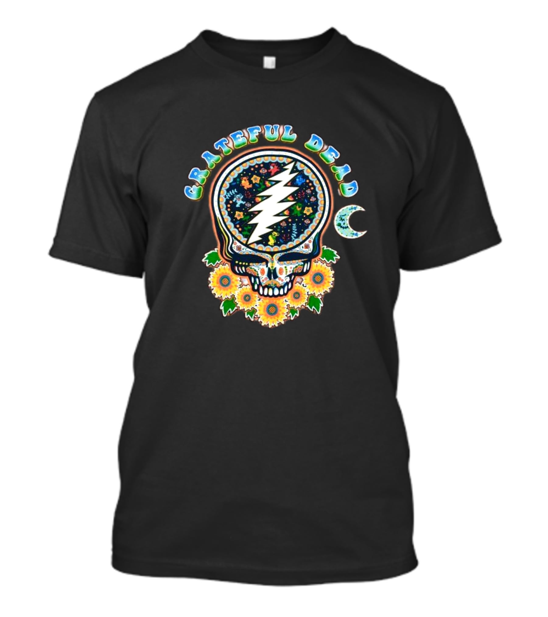 Grateful Dead Steal Your Face Sugar Skull Floral Moon T-Shirt