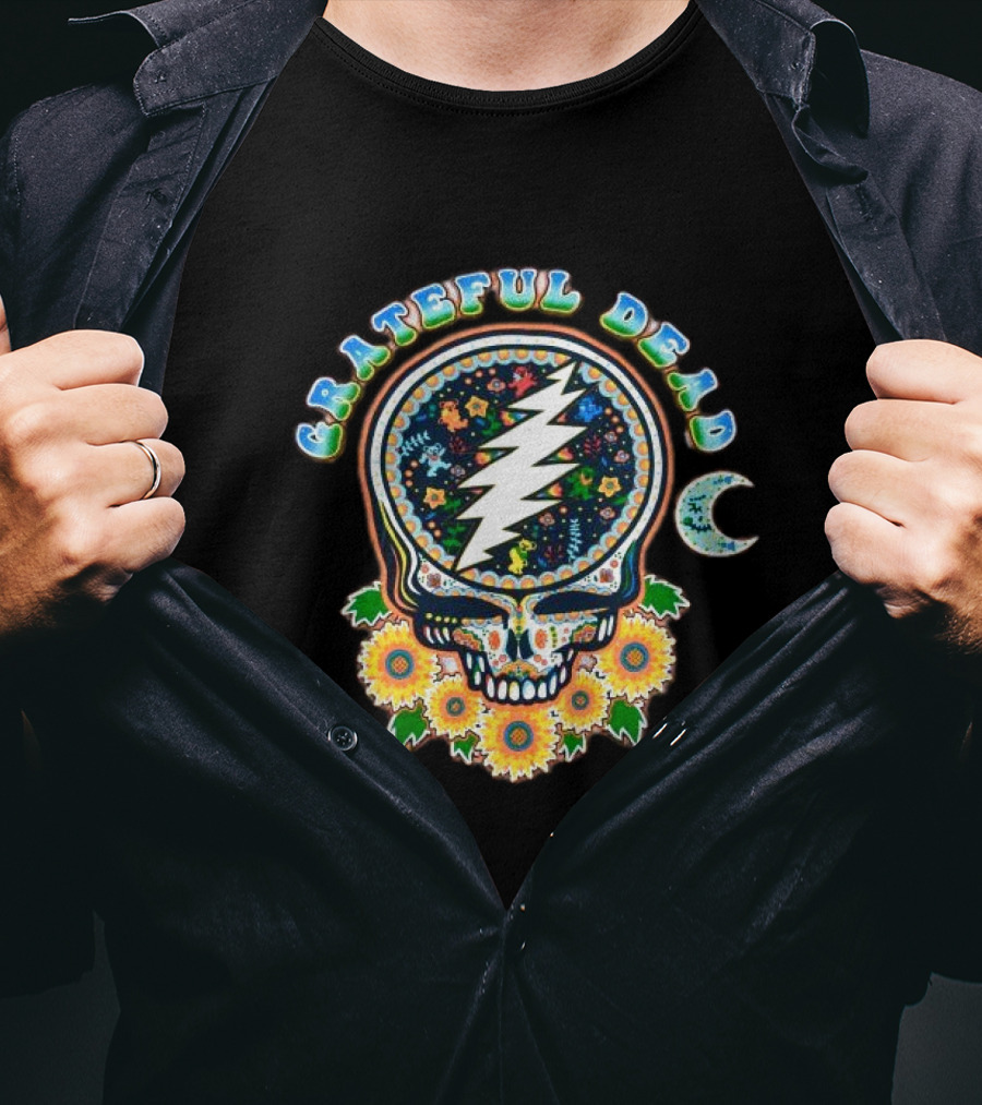 Grateful Dead Steal Your Face Sugar Skull Floral Moon T-Shirt