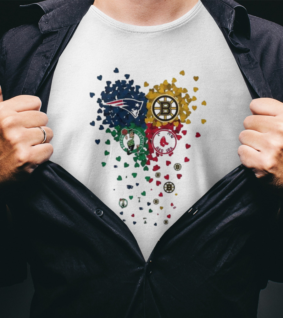 Hearts Boston Sports Team Patriots Bruins Red Sox Celtics T-Shirt